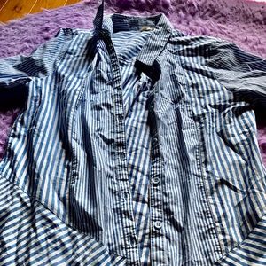 Blue and white striped button down shirt !